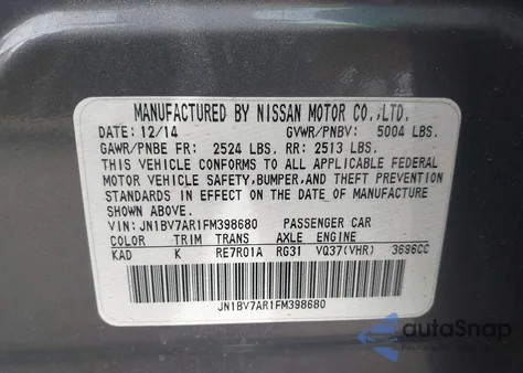 2015 Infiniti Q50 Premium z USA, uszkodzony, nr VIN JN1BV7AR1FM398680